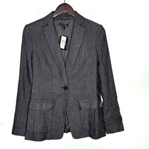 Ann Taylor Blazer in Micro Tweed One Button Brown Black Wool Blend Size 4 NWT